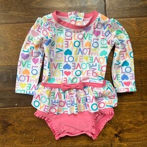 Ruffle Butts Multi color Hearts/ Pink Swimsuit 12-18 Months